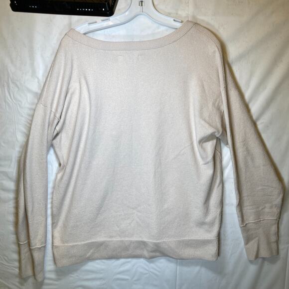 Lucky Brand V-Neck Fleece Sweater Sweatshirt Pullover Cream Women's Size Medium - Picture 5 of 9